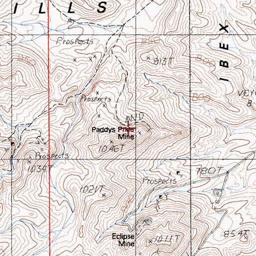 Topographic Map of Paddys Pride Mine, CA
