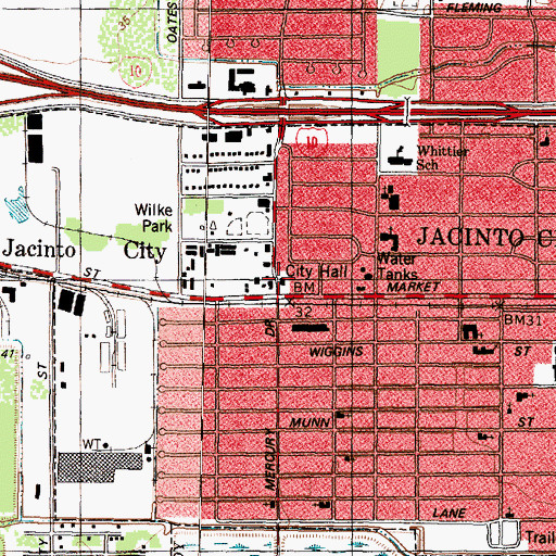 Topographic Map of Jacinto City Hall, TX
