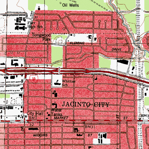 Topographic Map of Jacinto City Library, TX