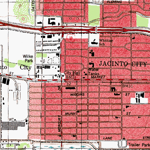 Topographic Map of Jacinto City Police Station, TX