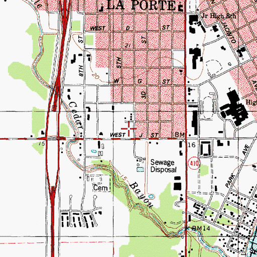 Topographic Map of La Porte Bayshore Chamber of Commerce, TX
