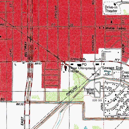 Topographic Map of Mae Hilty Memorial Library, TX