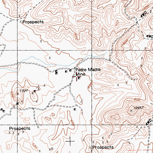Topographic Map of Padre Madre Mine, CA