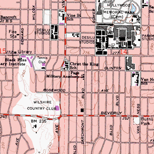 Topographic Map of Page Military Academy (historical), CA