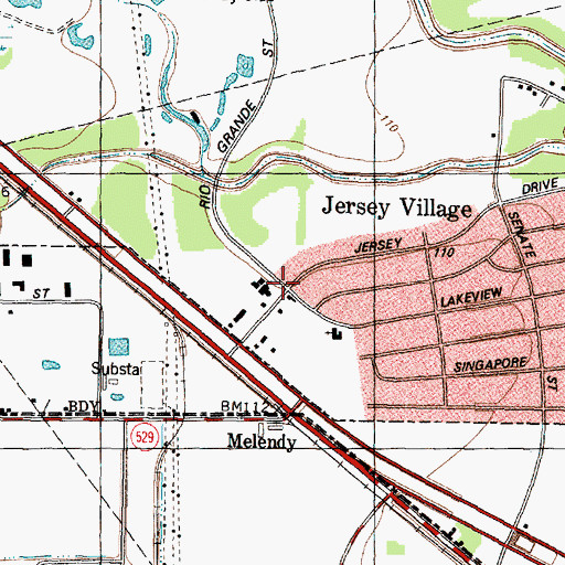Topographic Map of Jersey Village Baptist Church, TX