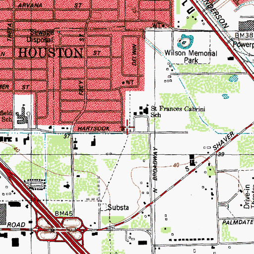 Topographic Map of Saint Frances Cabrini Catholic Church, TX