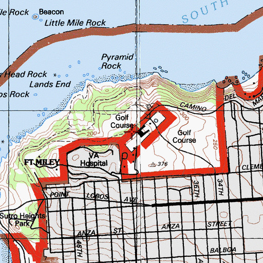 Topographic Map of Palace of the Legion of Honor, CA