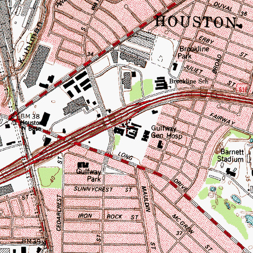 Topographic Map of I H S Hospital at Houston, TX