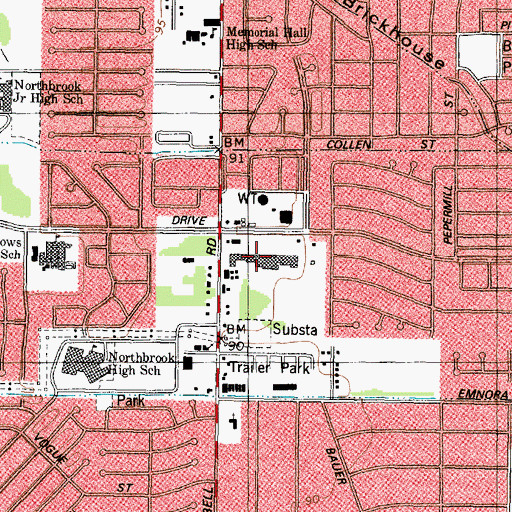 Topographic Map of Kempwood Plaza Shopping Center, TX