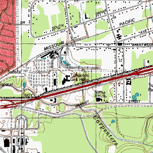 Topographic Map of Sunbelt Regional Medical Center East, TX