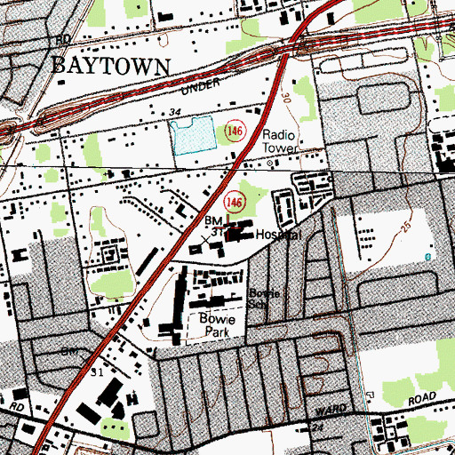 Topographic Map of Kindred Hospital Baytown, TX