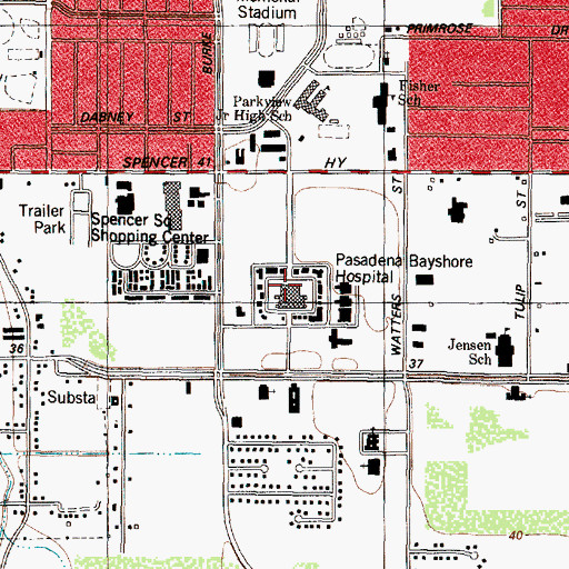 Topographic Map of Vista Hospital Medical Center, TX