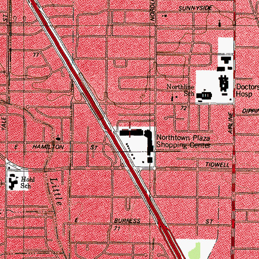 Topographic Map of 5900 North Freeway Shopping Center, TX