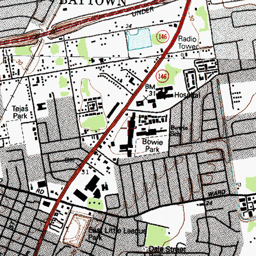 Topographic Map of Bay Plaza Shopping Center, TX