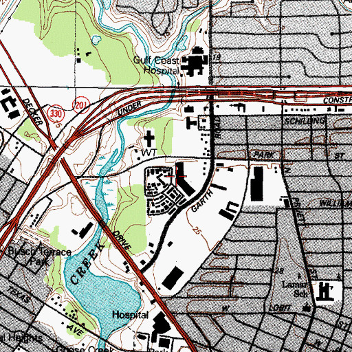 Topographic Map of Baytown Shopping Center, TX