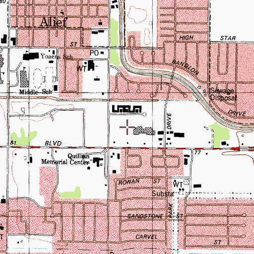 Topographic Map of Bellewood Shopping Center, TX