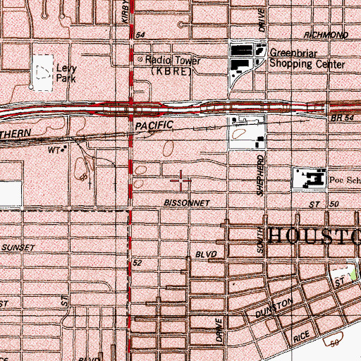 Topographic Map of Bissonet Village Center Shopping Center, TX