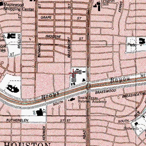 Topographic Map of Braeswood Square Shopping Center, TX