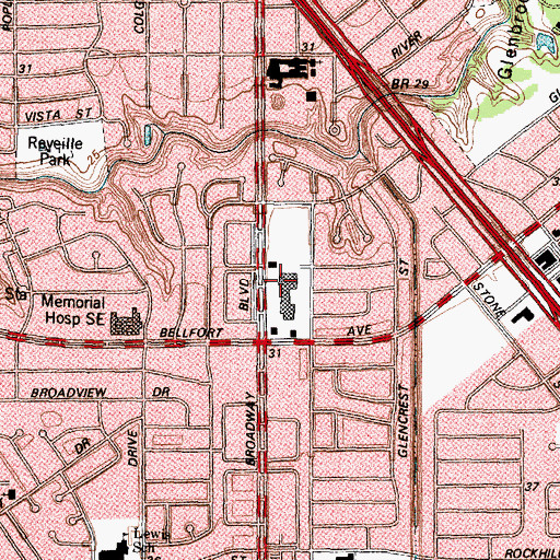 Topographic Map of Broadway Plaza Shopping Center, TX