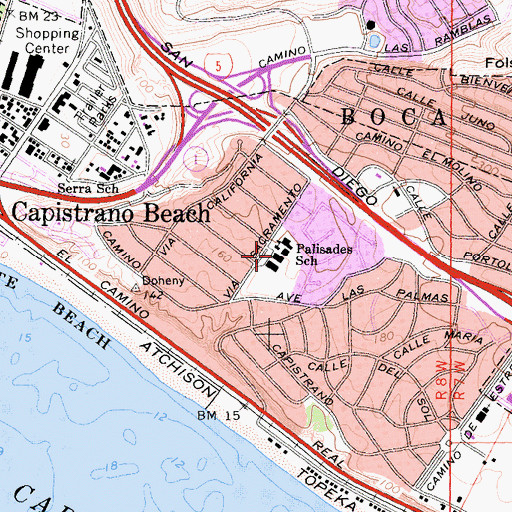 Topographic Map of Palisades Elementary School, CA