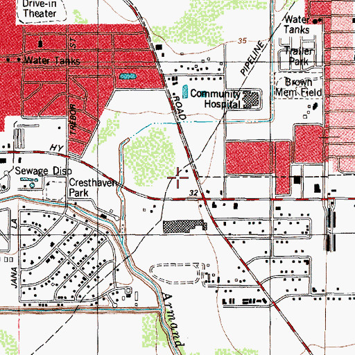 Topographic Map of Crossroads Center Shopping Center, TX