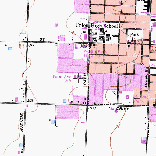 Topographic Map of Palm Avenue Elementary School, CA