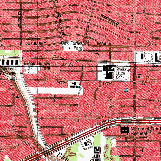 Topographic Map of Temple Oaks Baptist Church, TX