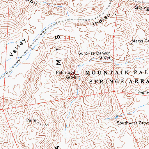 Topographic Map of Palm Bowl Grove, CA