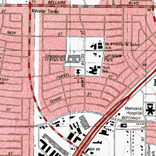 Topographic Map of True Buddha Society of Houston, TX