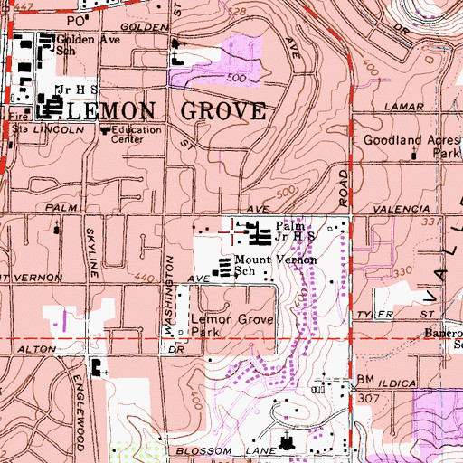 Topographic Map of Palm Middle School, CA