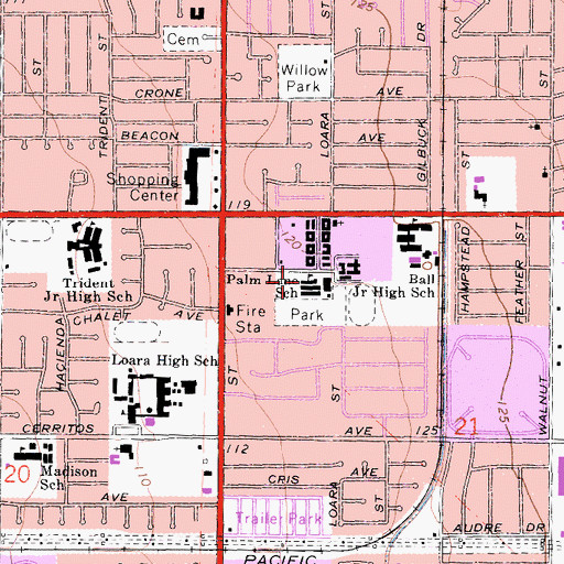 Topographic Map of Palm Lane Elementary School, CA