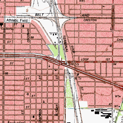 Topographic Map of Interchange 19B, TX