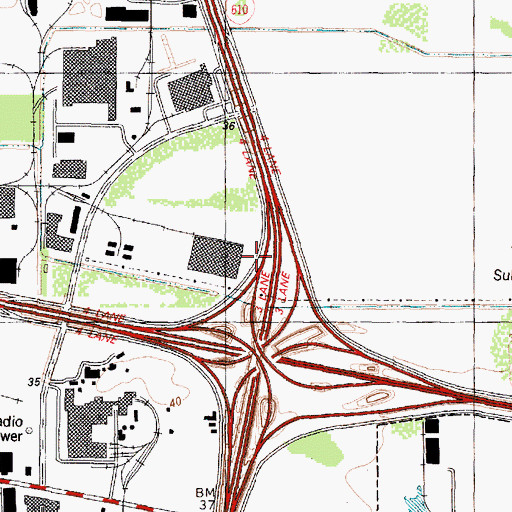 Topographic Map of Interchange 26A, TX