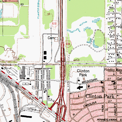 Topographic Map of Interchange 27, TX