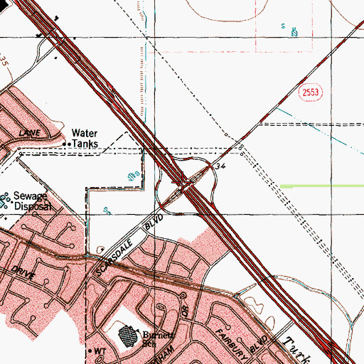 Topographic Map of Interchange 32, TX