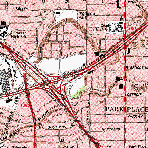 Topographic Map of Interchange 32A, TX