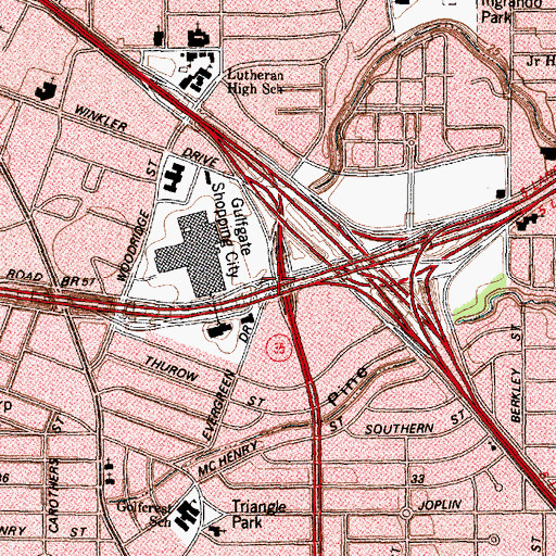 Topographic Map of Interchange 32B, TX