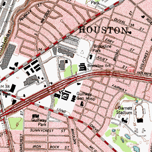 Topographic Map of Interchange 34A, TX