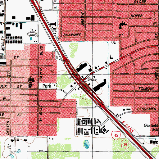 Topographic Map of Interchange 35, TX