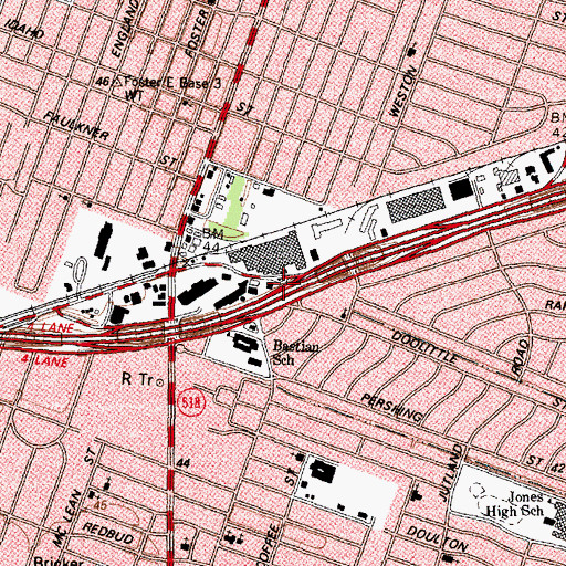 Topographic Map of Interchange 36A, TX