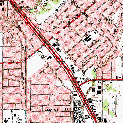 Topographic Map of Interchange 38, TX