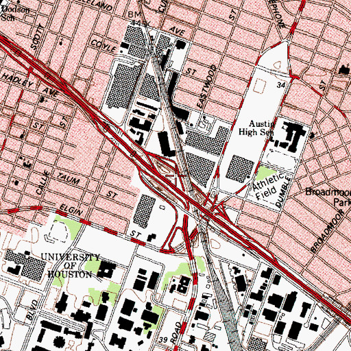 Topographic Map of Interchange 44A, TX