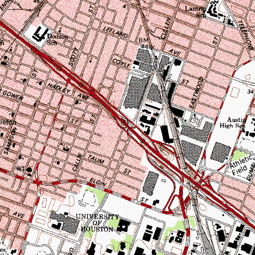 Topographic Map of Interchange 44C, TX