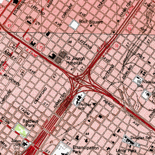Topographic Map of Interchange 46A and 46B, TX