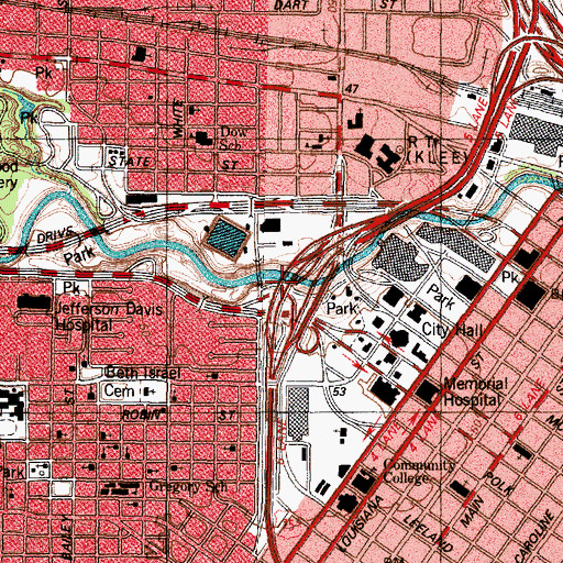 Topographic Map of Interchange 47A, TX