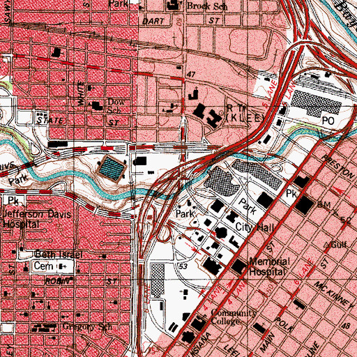 Topographic Map of Interchange 47B, TX