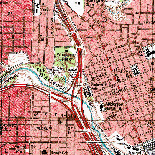 Topographic Map of Interchange 48A and 48B, TX