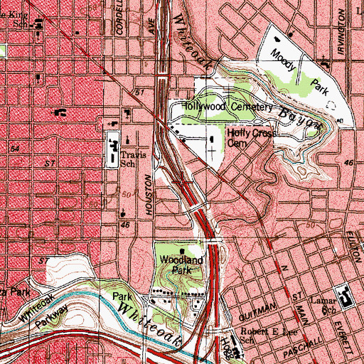 Topographic Map of Interchange 49, TX