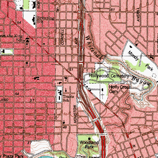 Topographic Map of Interchange 49B, TX