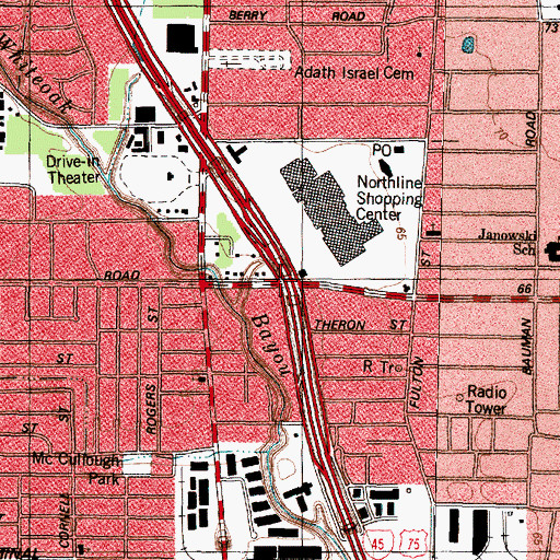 Topographic Map of Interchange 52B, TX